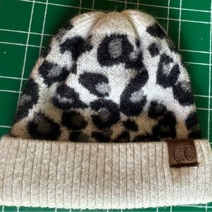 C.C Leopard Print Beanie Black and Cream